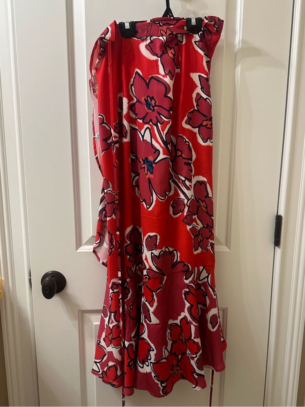 Red Floral Cover Up Skirt with Tie Detail
